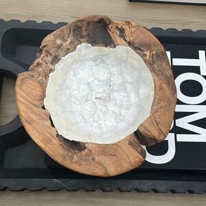 Rustic Wooden Decorative Bowl with Shell Inlay